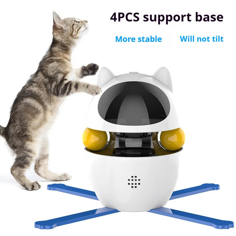 White automatic rotating electronic cat toy with elastic rope funny stick for indoor cats