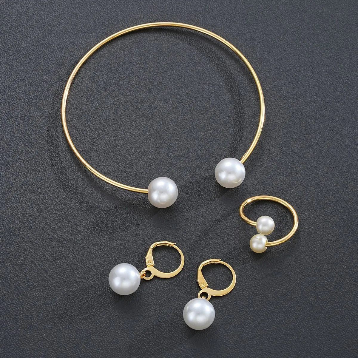 New pearl open earrings bracelet ring jewellery set for women in alloy with imitation pearl accents