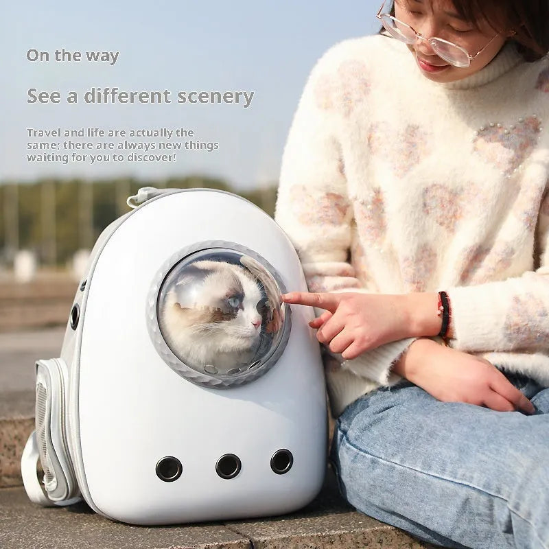 Grey acrylic mesh side open pet backpack for cats and small dogs up to 7.50kg