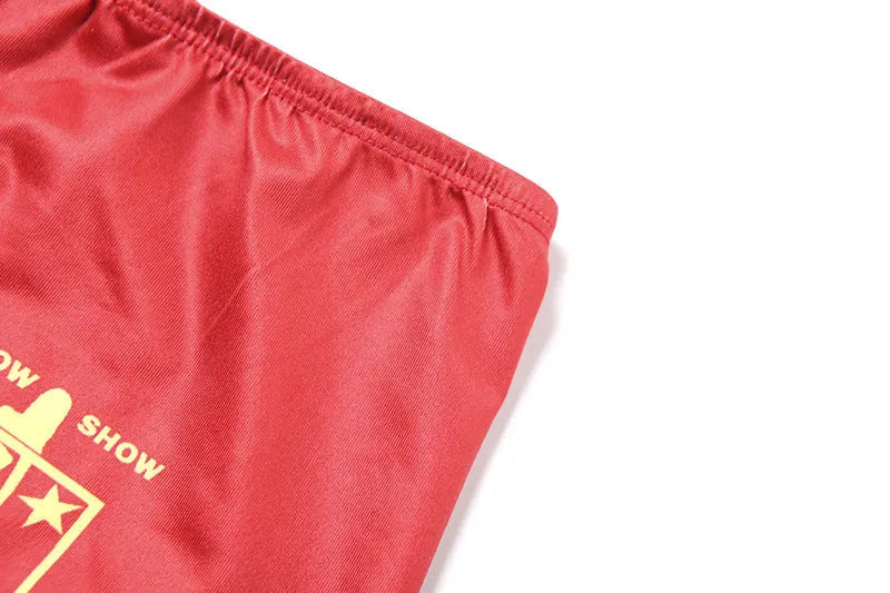 Red women's high waist bikini set with 3D printed pattern and hip lift shorts.