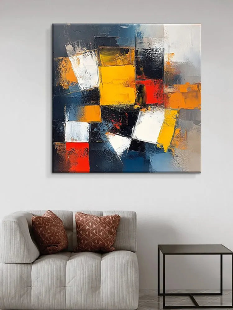 Hand-painted abstract oil painting on canvas, square unframed one-panel wall art in six sizes and two colours