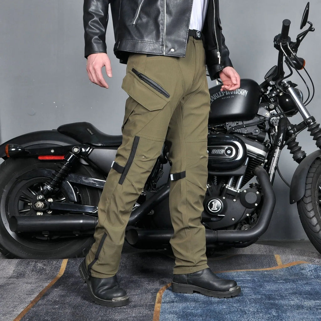 Motorcycle waterproof cycling pants with protective gear and belt in solid colour