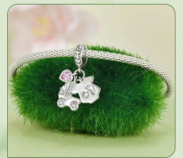 925 silver love heart pendant charm 2.3x1.8cm with inlay finish on white background