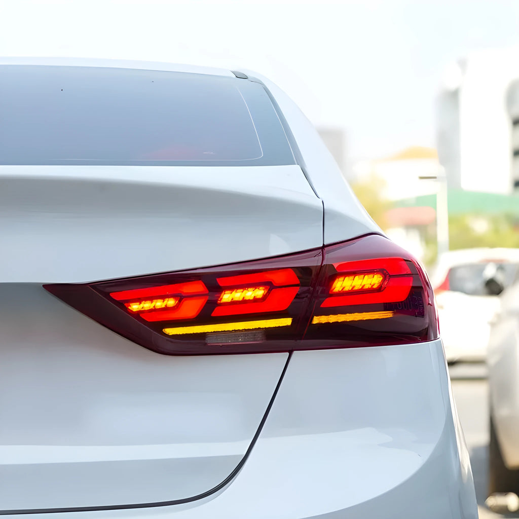 Hyundai Sonata outer tail light half assembly with red LED lights and ABS plastic housing.