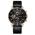 Men's casual waterproof quartz watch with business calendar on brown leather strap.