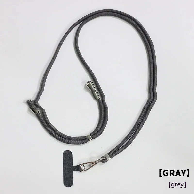 Nylon phone lanyard with clip in black, 160cm length, weighing 12g