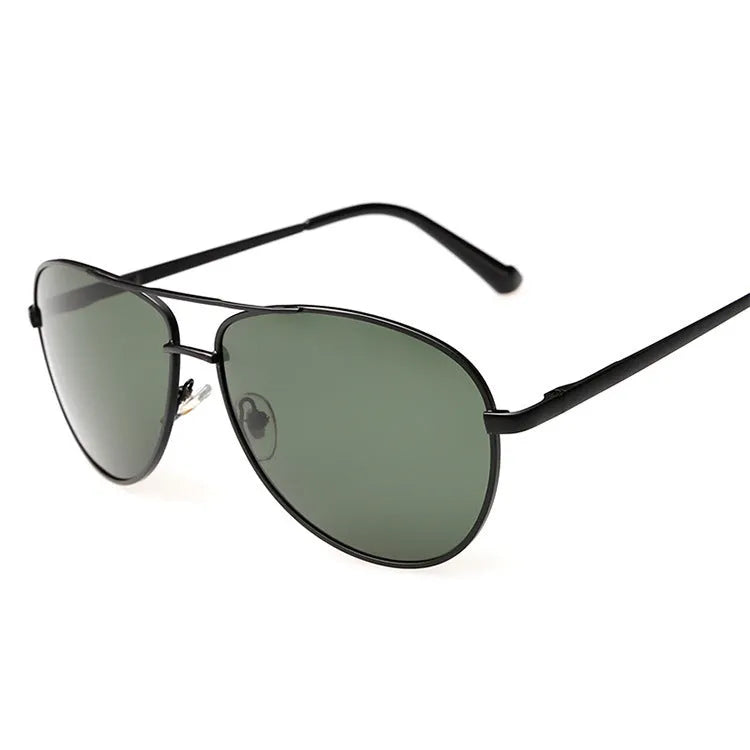 Metal frame polarised sunglasses in gun grey with dark green lenses for driving and outdoor use