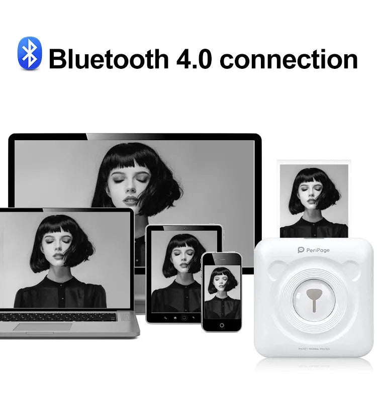 Mini Bluetooth wireless thermal printer for photos and stickers, white colour, compact size
