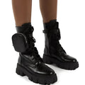 Women's chunky heel ankle boots with strap detail, faux PU leather upper, rubber sole, available in sizes 35-43 and multiple colours