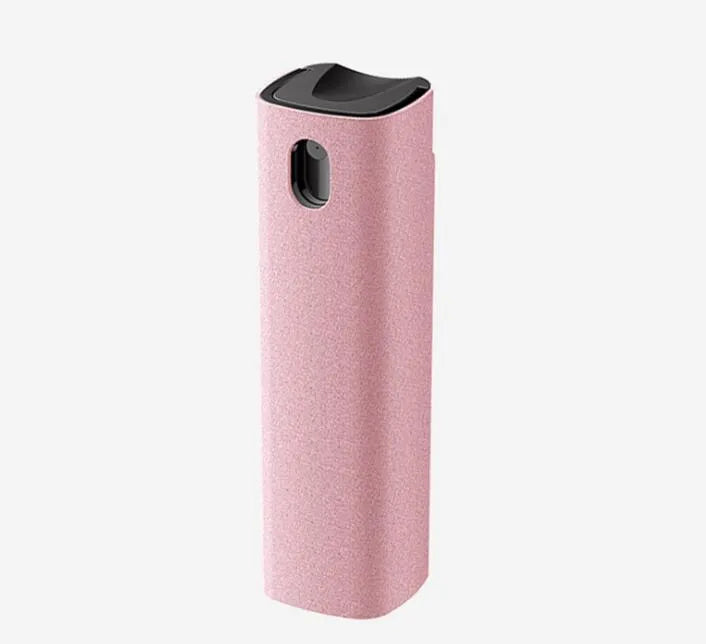 2-in-1 screen cleaner kit with spray bottle and microfiber cloth for mobile phone and computer screens in pink and gray