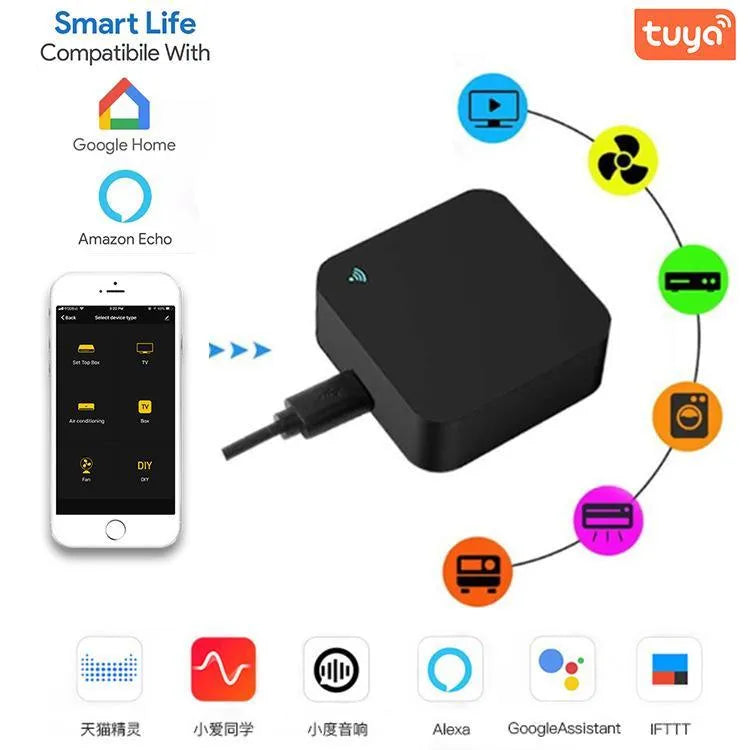 Black round and square infrared universal remote control for voice control of appliances