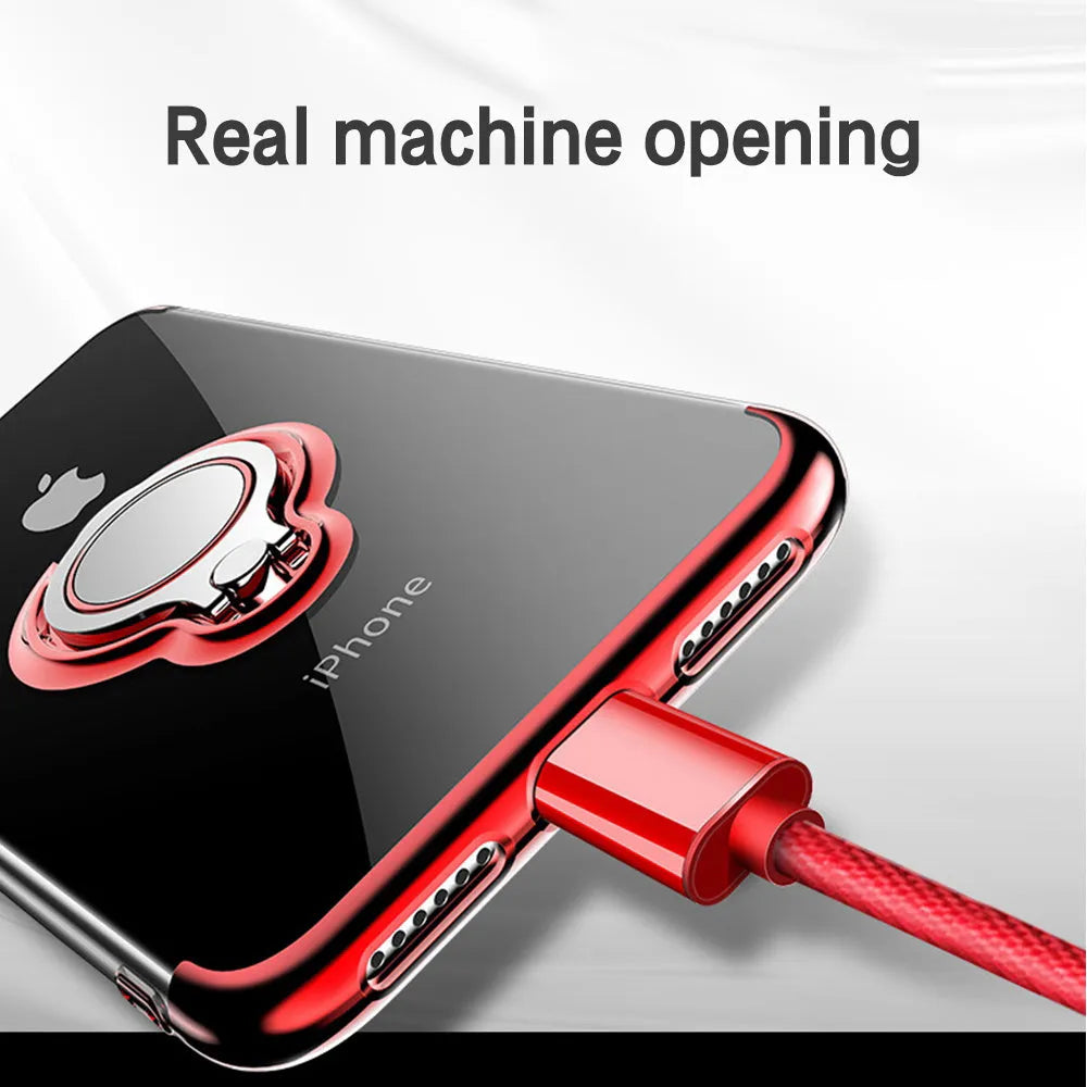 Black magnetic ring phone case for iPhone XR with protective shell, ports accessible