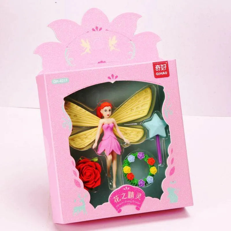 Flower Fairy eraser suit box of 12 TPR erasers in Flower Fairy and Mermaid colours, 14x13cm