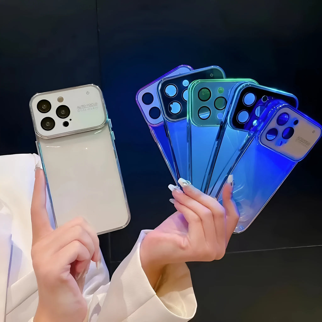 High transparent luminous colour phone case for Apple iPhone, shockproof PC material, all-inclusive design, purple colour