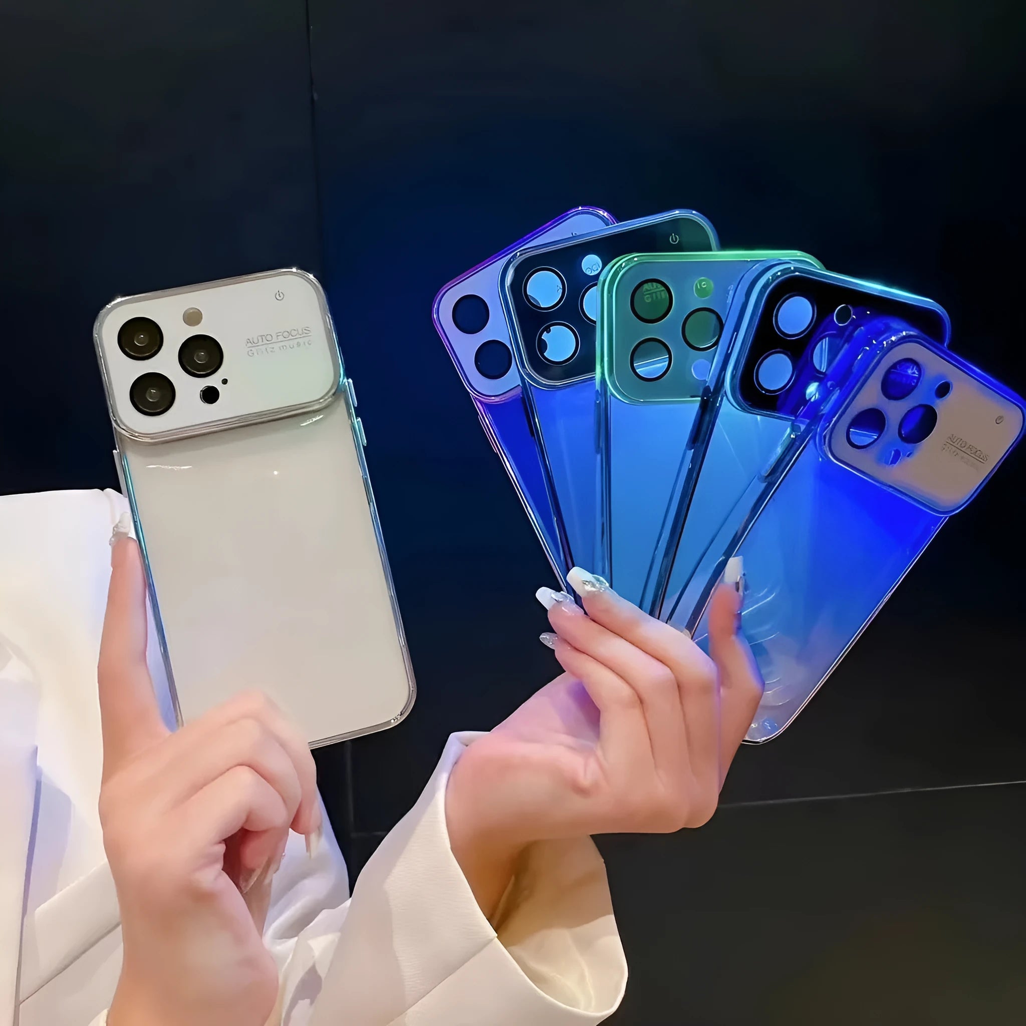High transparent luminous colour phone case for Apple iPhone, shockproof PC material, all-inclusive design, purple colour