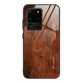Wood grain tempered glass phone case for Samsung models A10S to S20 Plus, six colour options