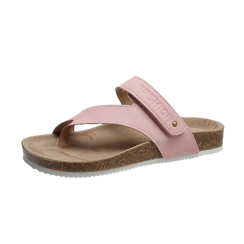 Flat thick-soled toe ring flip-flops in blue, showing artificial PU upper and foam sole.