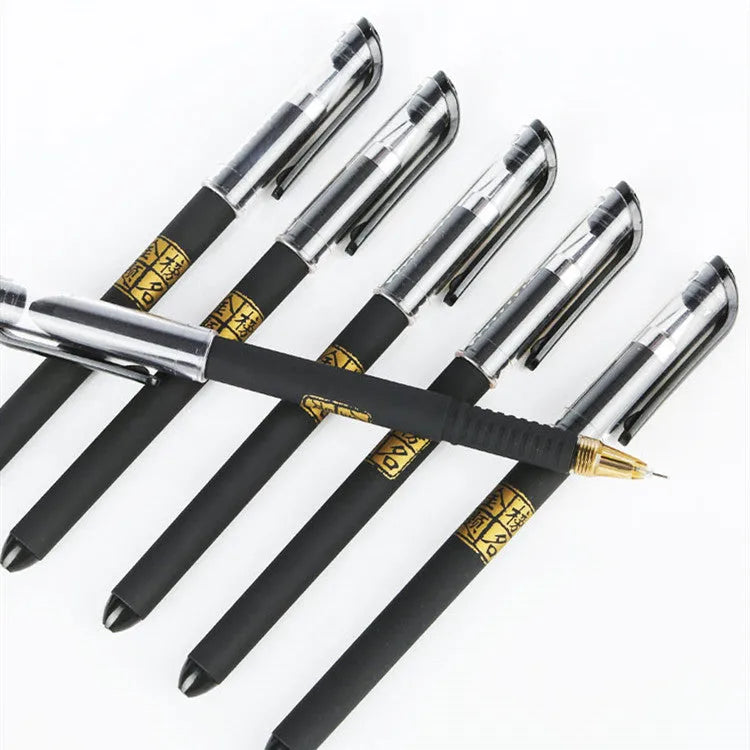 Carbon black gel pen set for students, 8pcs, with black refill, plastic barrel, cap closure, and bullet or needle tip options.