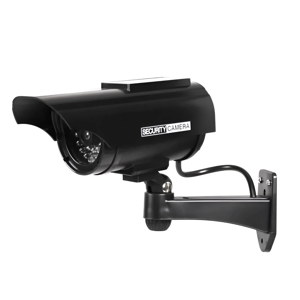 Solar powered fake camera dummy CCTV monitor in black or silver for visible security deterrence