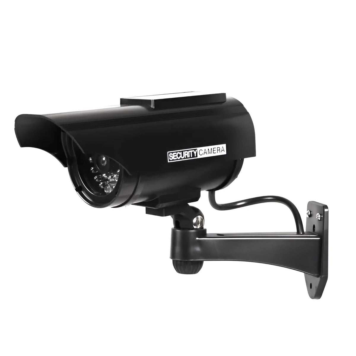 Solar powered fake camera dummy CCTV monitor in black or silver for visible security deterrence