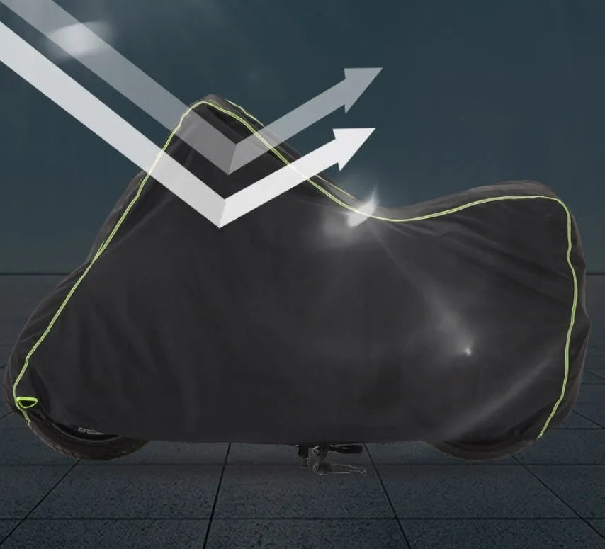 Thick motorcycle cover in Black Red, nylon and PVC coating, outdoor storage protection, available in five sizes from S to XXL