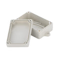 White ABS plastic waterproof instrument box for electronics, showing front view and dimensions.