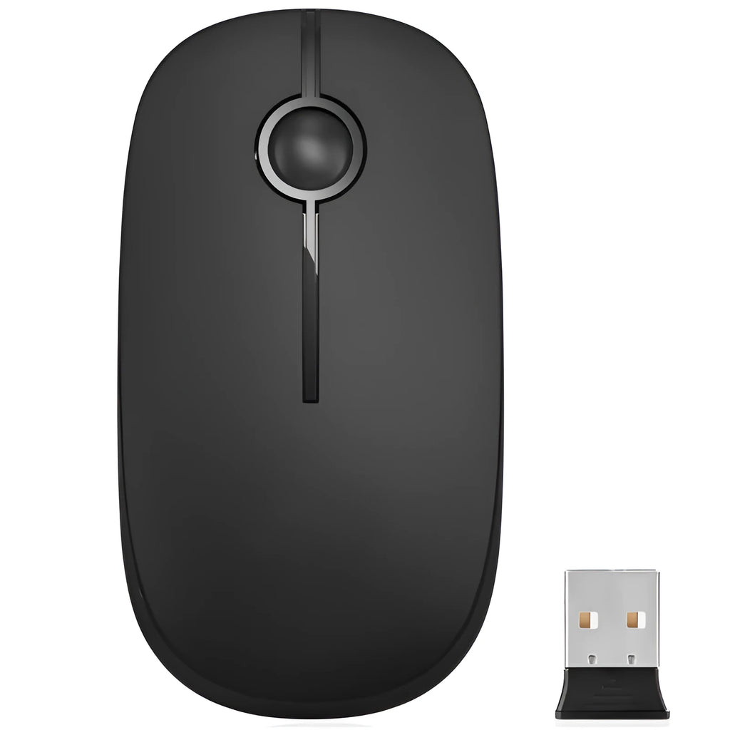 2.4G wireless mouse in black with compact design on flat surface