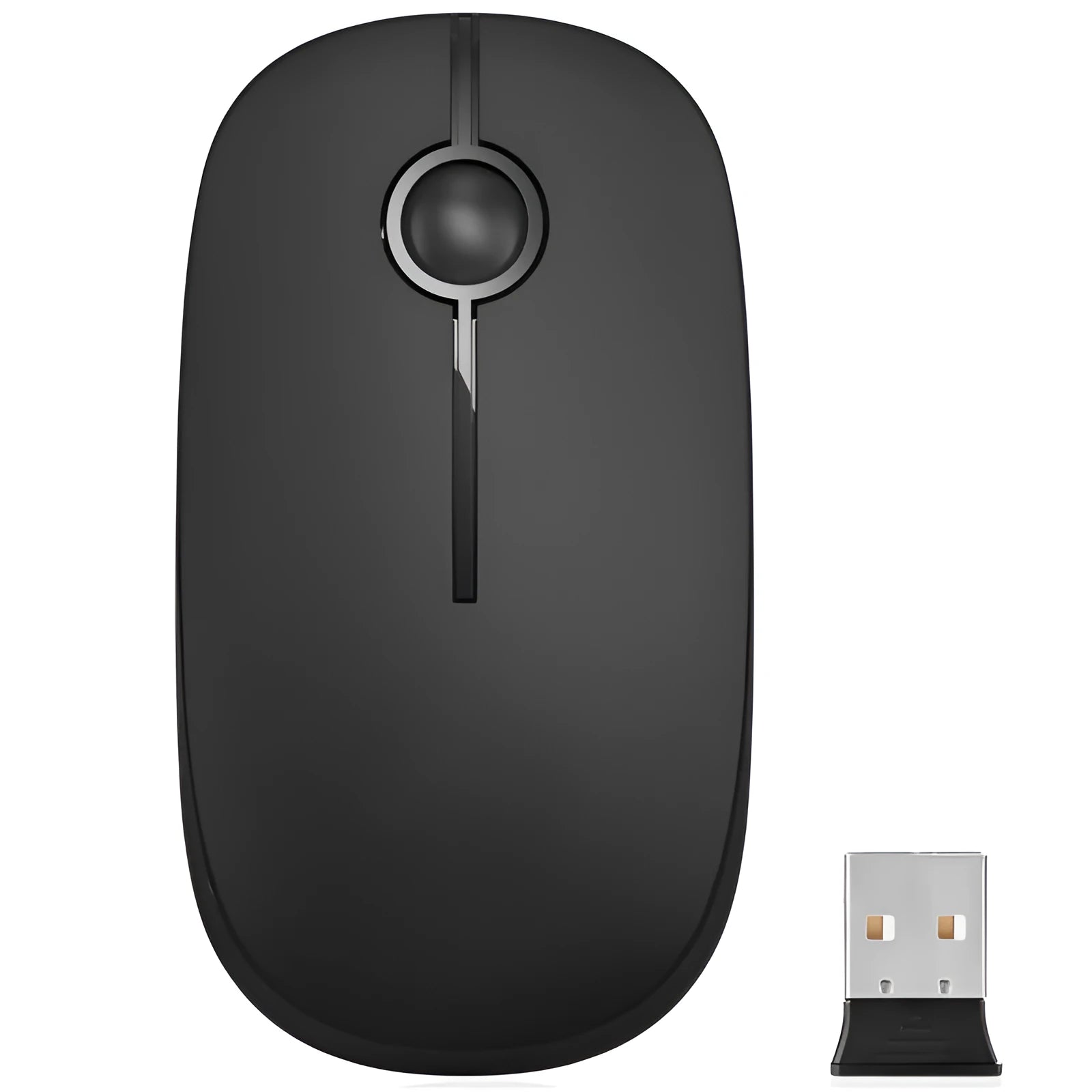 2.4G wireless mouse in black with compact design on flat surface