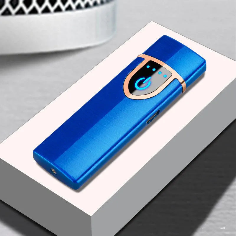Creative fashion USB charging double arc lighter in zinc alloy, black colour, compact size 73x35x11mm