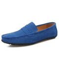 Men's suede leather loafers in black with round toe and rubber sole