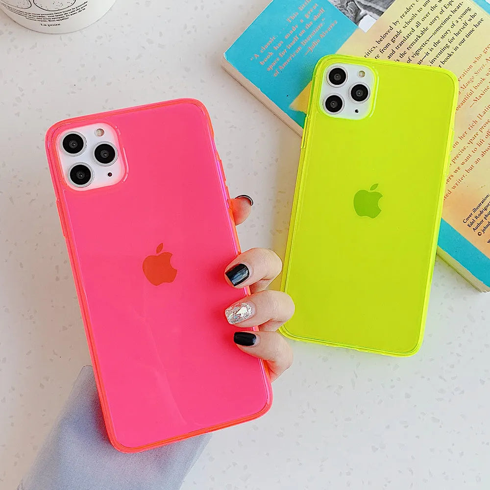 Fluorescent TPU back cover for iPhone in solid colour, compatible with multiple models