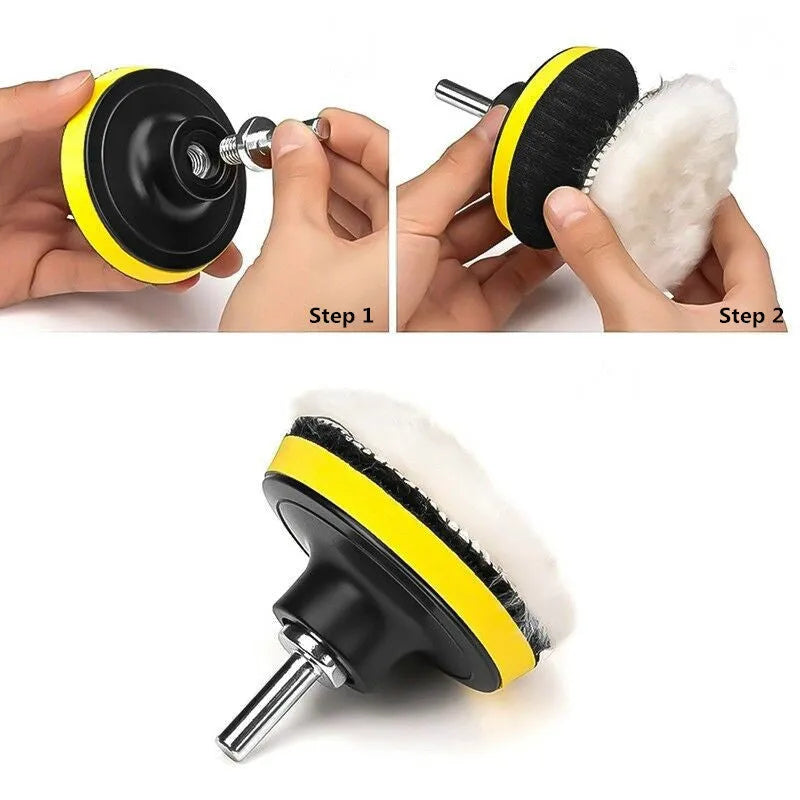 Automotive polishing pad set with multiple pads for waxing, polishing, and sealing