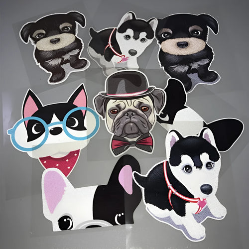 10 pcs bulldog sticker set, pet reflective material, 11cm by 7cm, strong adhesion, puppy pattern, colours A B C