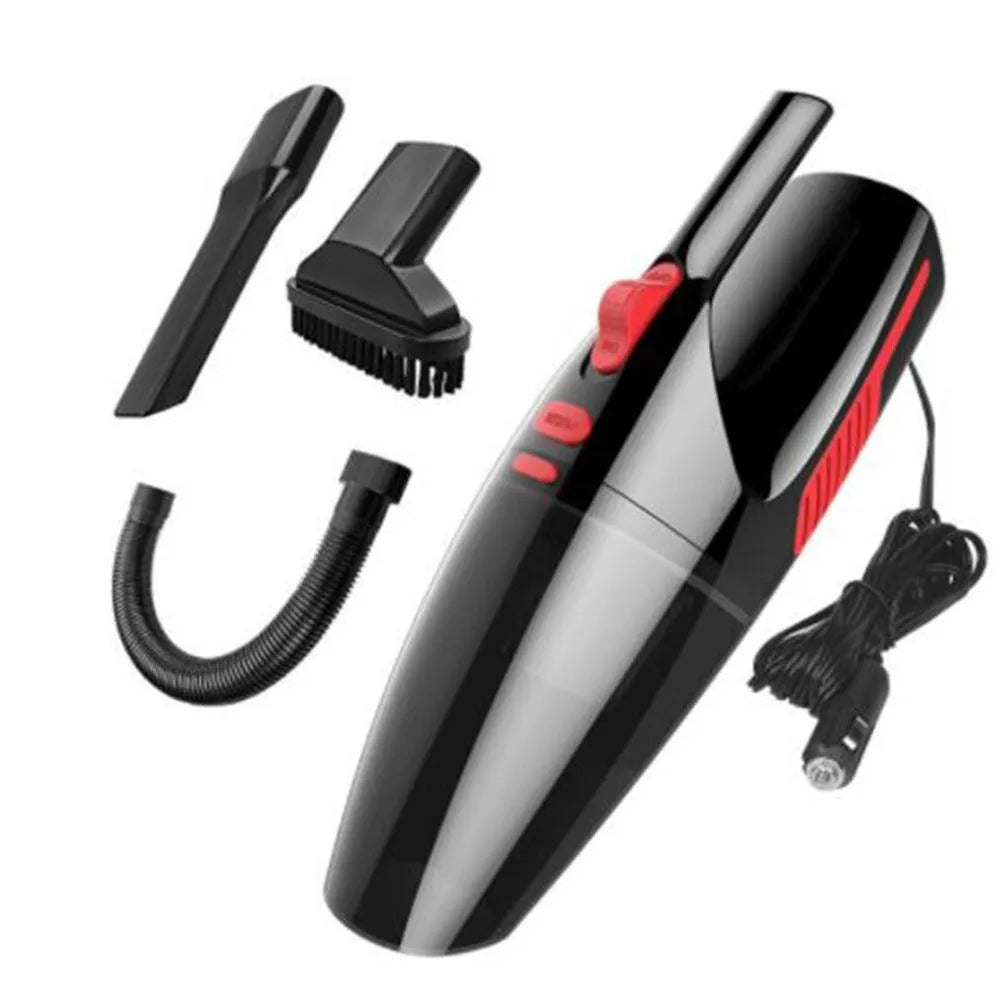 Handheld 120W car vacuum cleaner with brush and nozzles on car seat