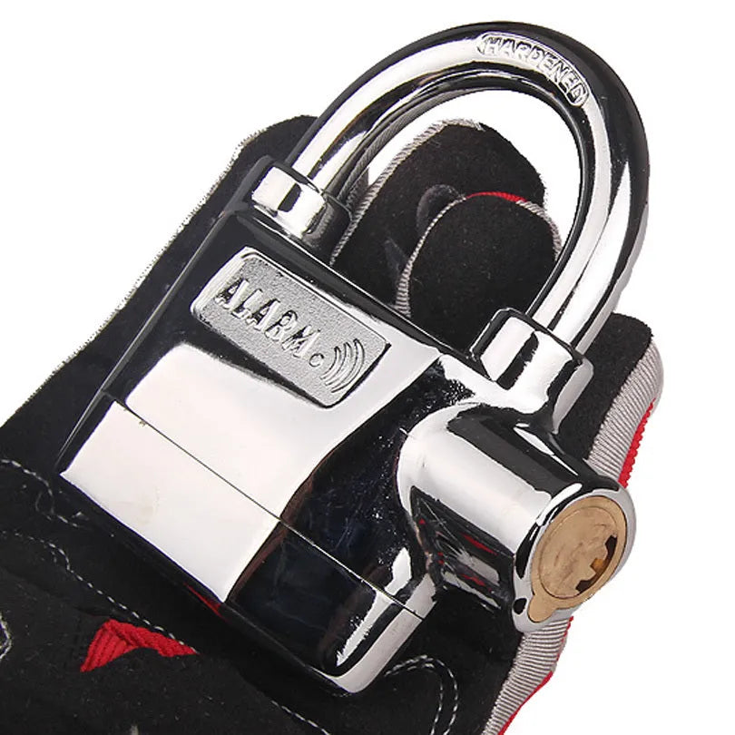 Waterproof siren alarm padlock 175x10x135mm in silver and bronze colours with shackle rotated for mode selection