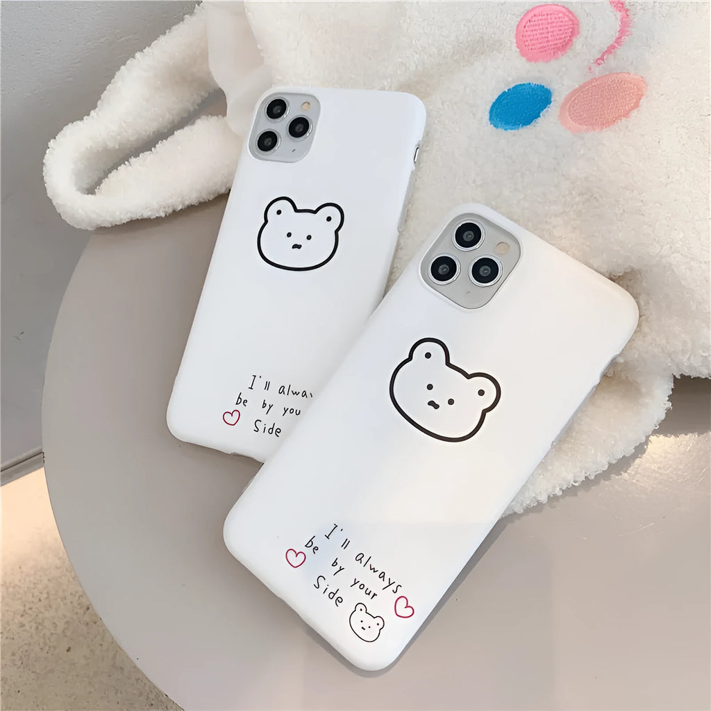 Korean cartoon bear design on a soft silicone back case for Apple iPhone models.