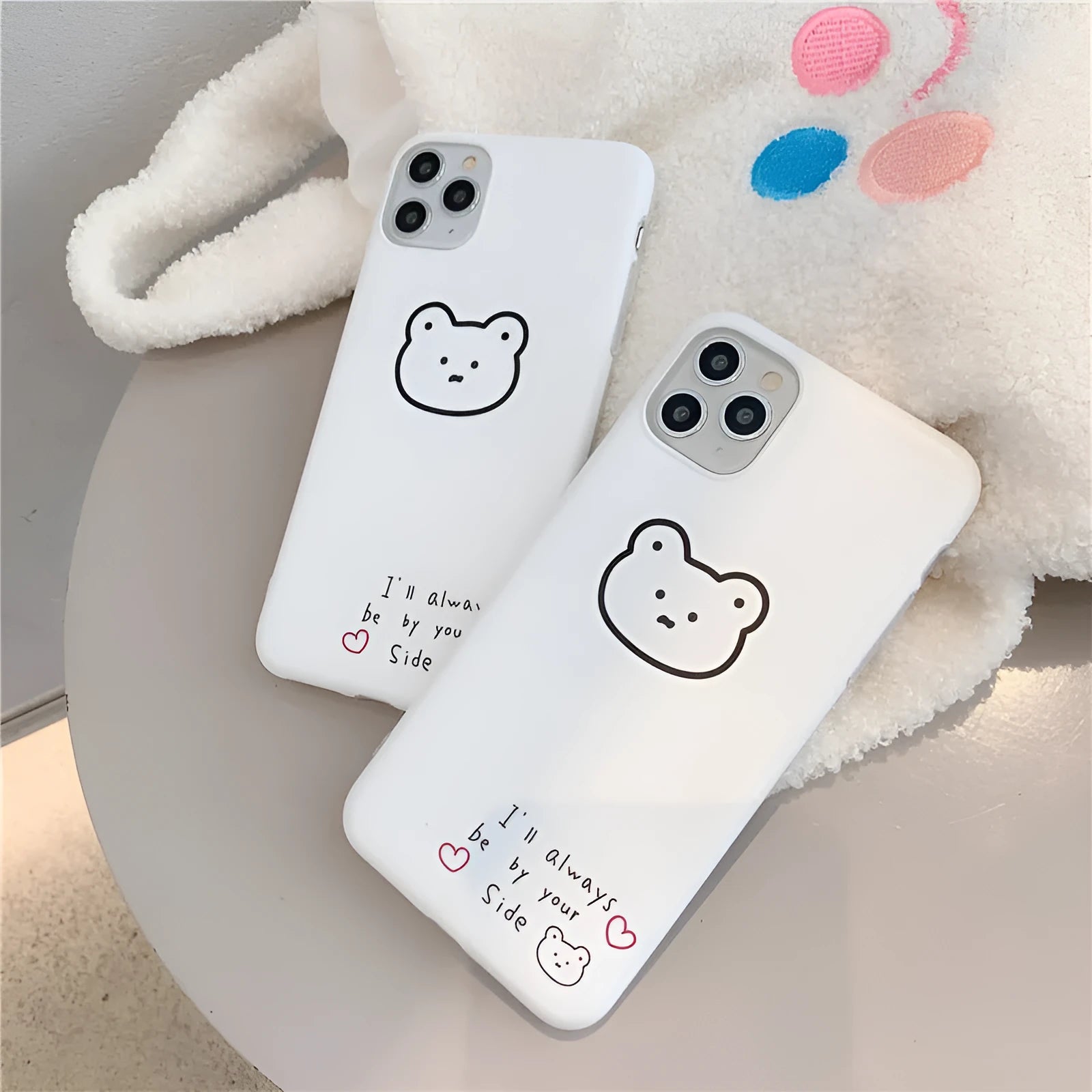 Korean cartoon bear design on a soft silicone back case for Apple iPhone models.