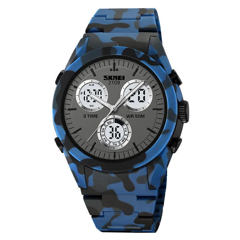 Casual electronic watch with a digital display on a TPU strap, shown in Army Green camouflage colour.