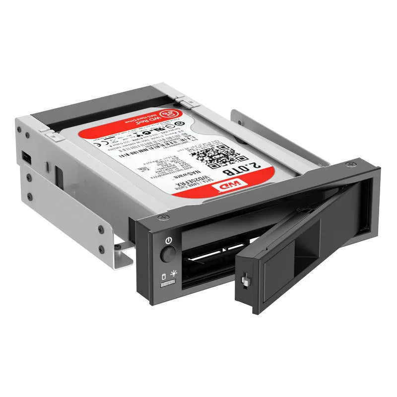 Black hard disk tray made of plastic and iron, 183x146x42mm, for vertical CD-ROM bay mounting