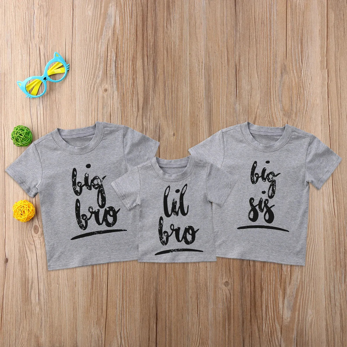 Grey cotton printed t-shirt for children with sibling themes in Asian sizes from 60cm to 140cm