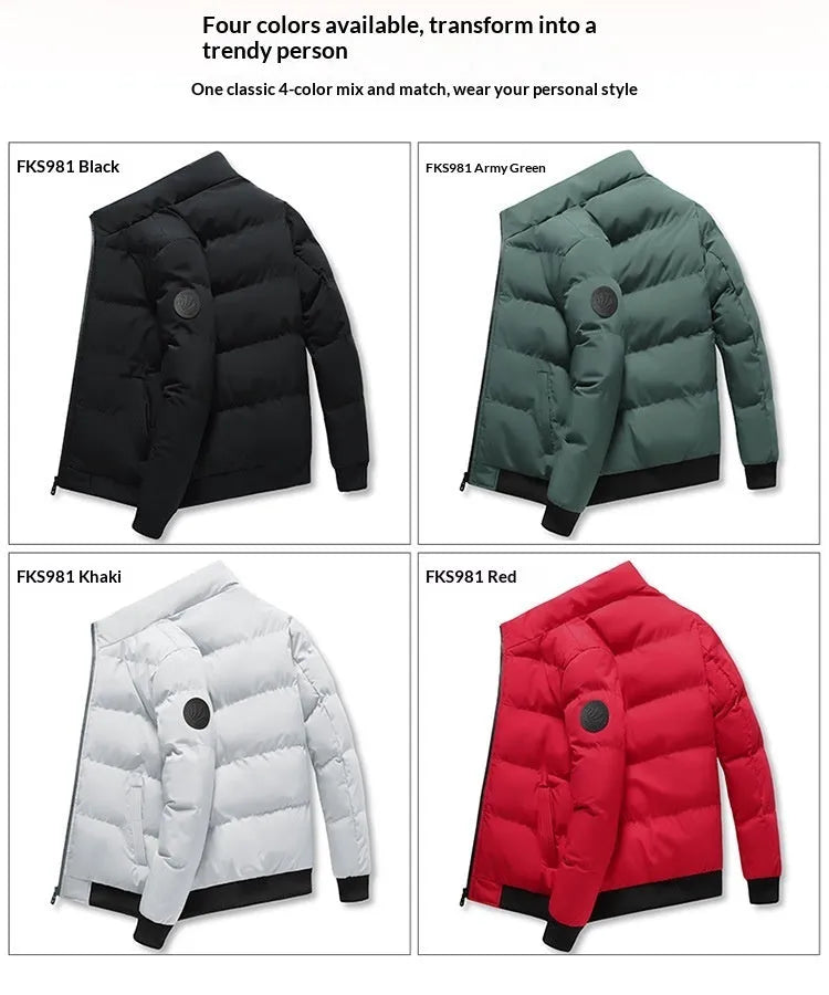 Thick cotton-padded jacket for men, loose fit, polyester, black colour, front view