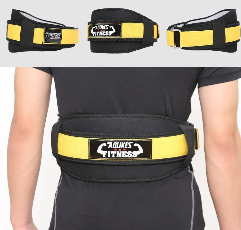 Nylon fitness weightlifting waistband belt for adult gym training in black red yellow colours