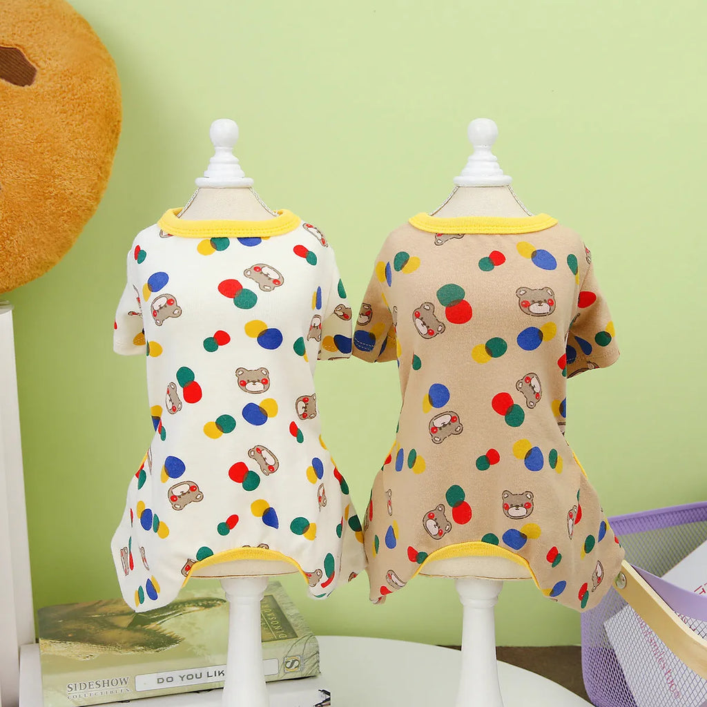Dog wearing beige cotton-spandex blend casual pet clothing in size L