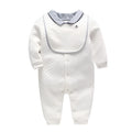 White long sleeve cotton baby gentleman romper for boys in Asian sizes from 59cm to 90cm.