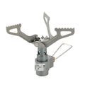 Compact portable propane gas camping stove with one-piece steel body and cast iron burner.