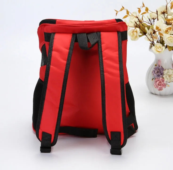 Polyester pet travel backpack carrier, 30x25x35cm, plain design, red sky blue black coffee