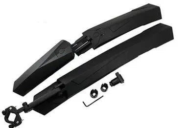 Universal bicycle mudguards set with front and rear fenders in black, blue, green, and red, plastic and resin construction.