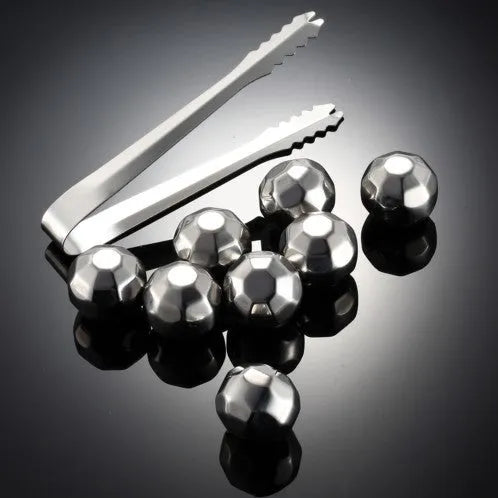 Set of 8 stainless steel whiskey chilling stones in various shapes with storage box and clip