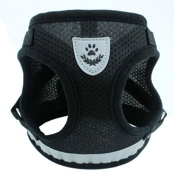 Dog harness and leash set in reflective mesh, black colour, with 1.2m lead, sizes S to XL
