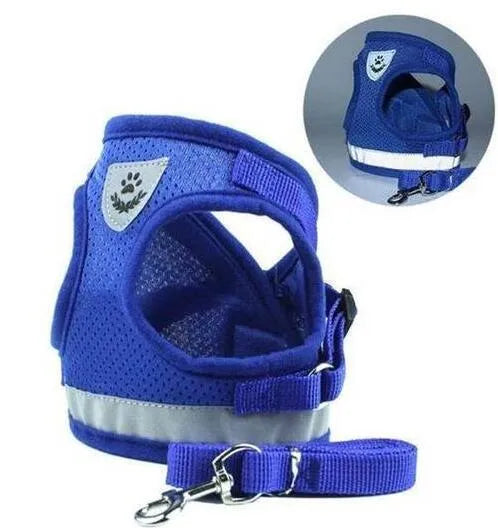 Dog harness and leash set in reflective mesh, black colour, with 1.2m lead, sizes S to XL